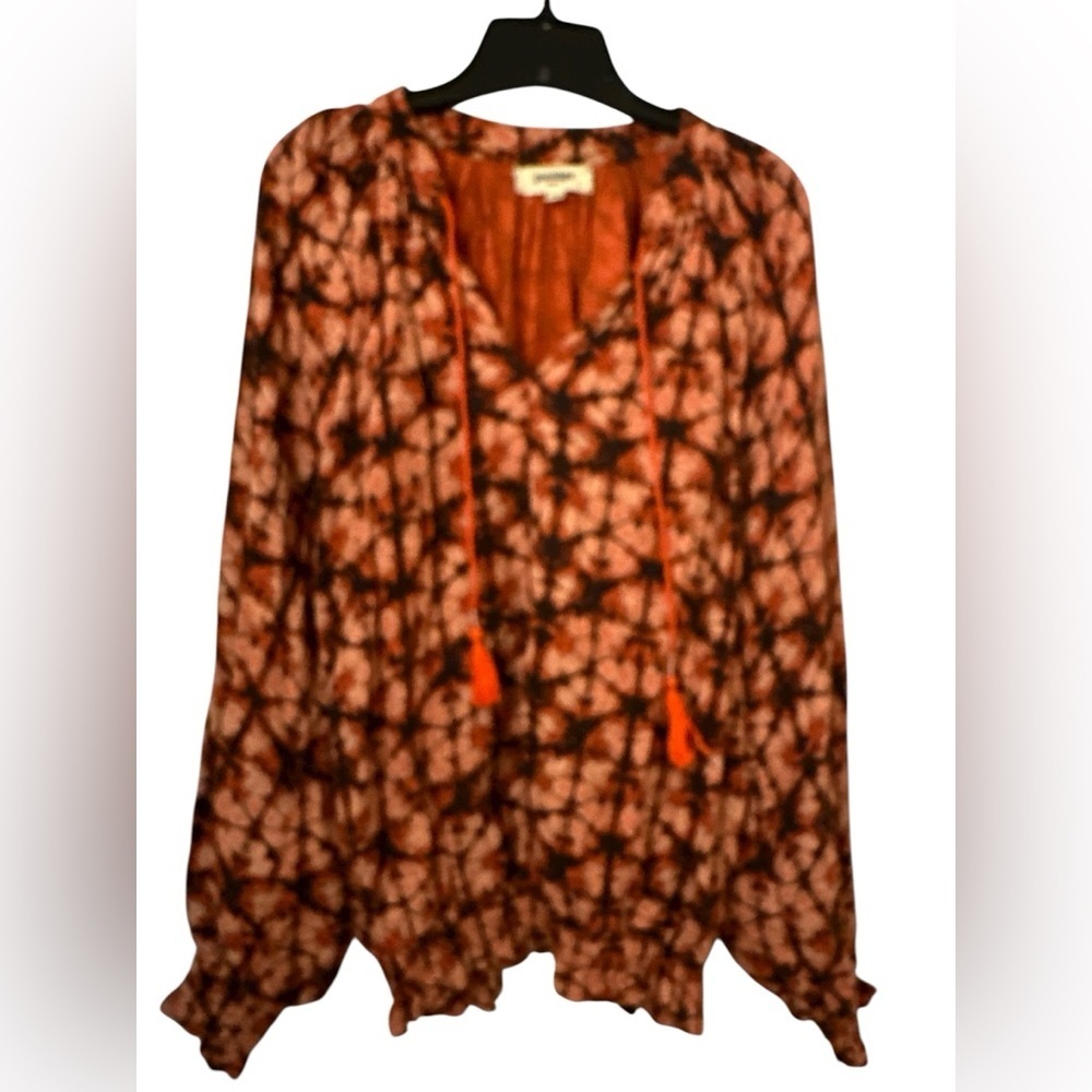 Anthropologie Porridge Elisabeth Tie Dye Balloon Sleeve Top Orange
